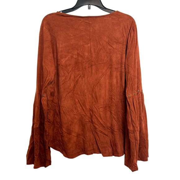 Style & Co Petite Womens Bell Sleeve Top Size PM Rust Studded V-Neck Polyester B - Picture 3 of 4